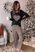Leopard Heart Print Long Sleeve Top And Pants Loungewear